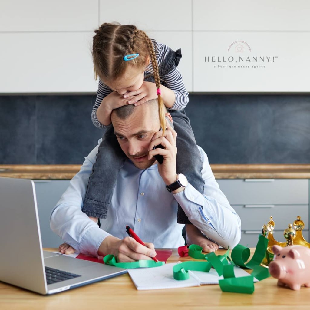 Having a nanny when you work from home: dad working from home looking stressed